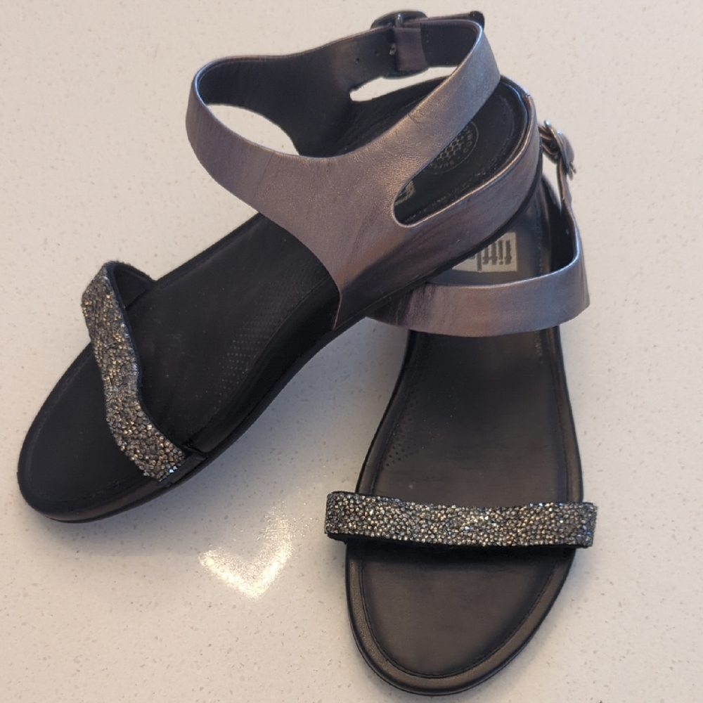 Fitflop Black and Silver Sandals with Sparkly Straps